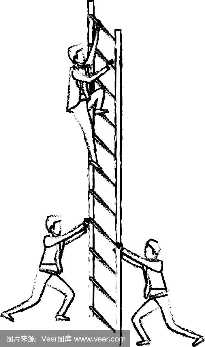 小人爬梯子简笔画,人爬梯子简笔画背面